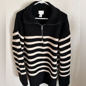 Black and White Striped Knit Sweater - M NWOT